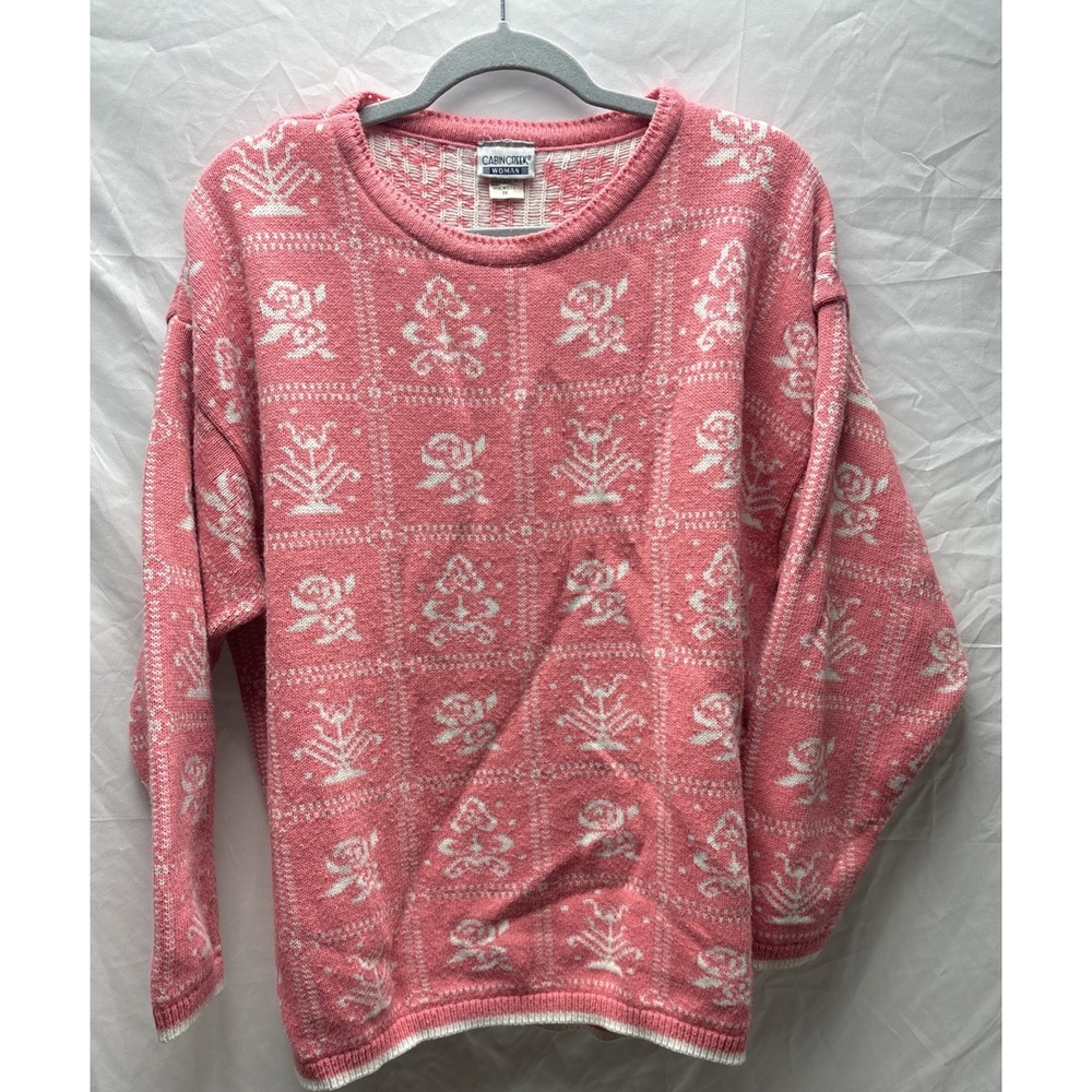 Cabin Creek Womens 3X Pink Floral Knit Sweater Pullover Cottagecore Vintage